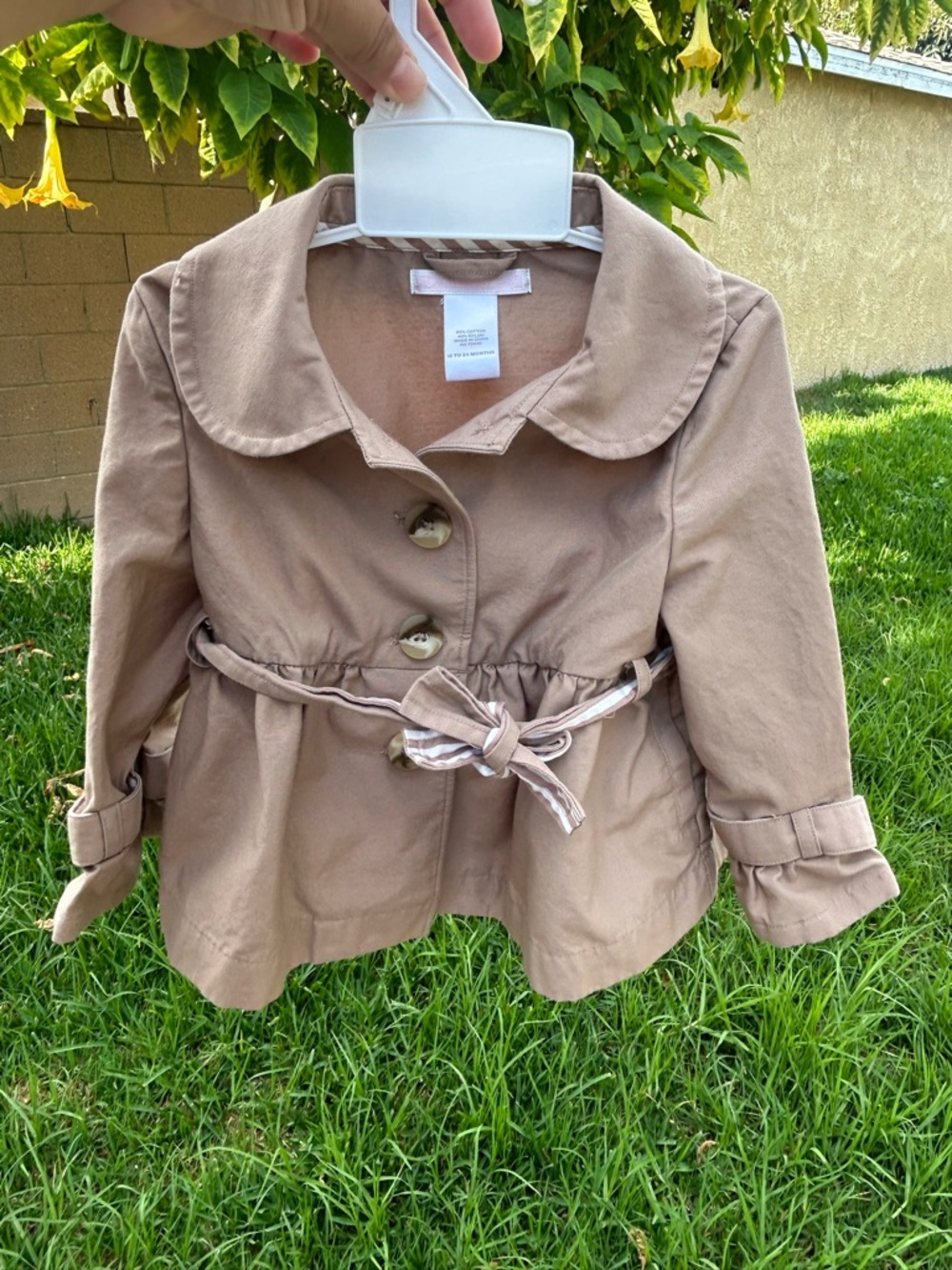 Janie and Jack Girls' Tan Pea Coat with Tie Belt